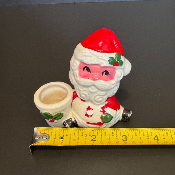 Vintage Santa Claus Ceramic Candle Holders Set Of 2 Festive Christmas Decor Red - Picture 16 of 16